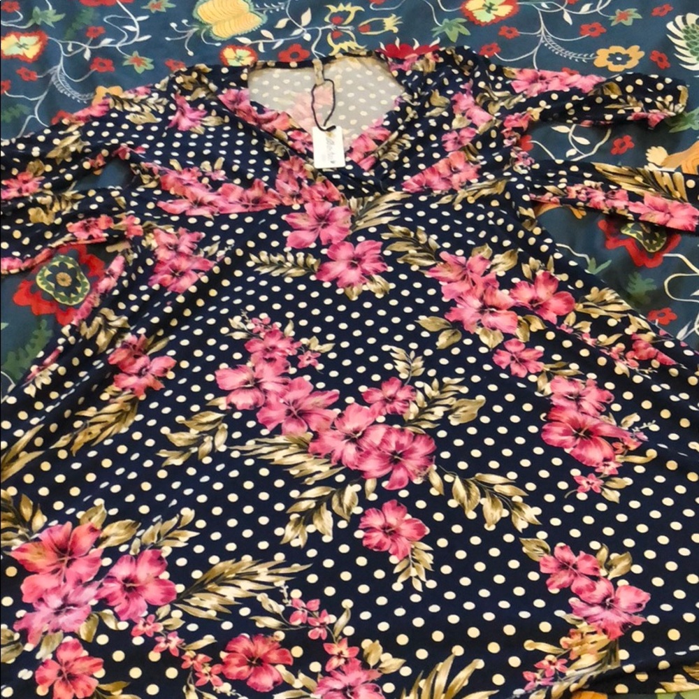 Mother Bee Faux Wrap Polka Dot Maternity Dress XL